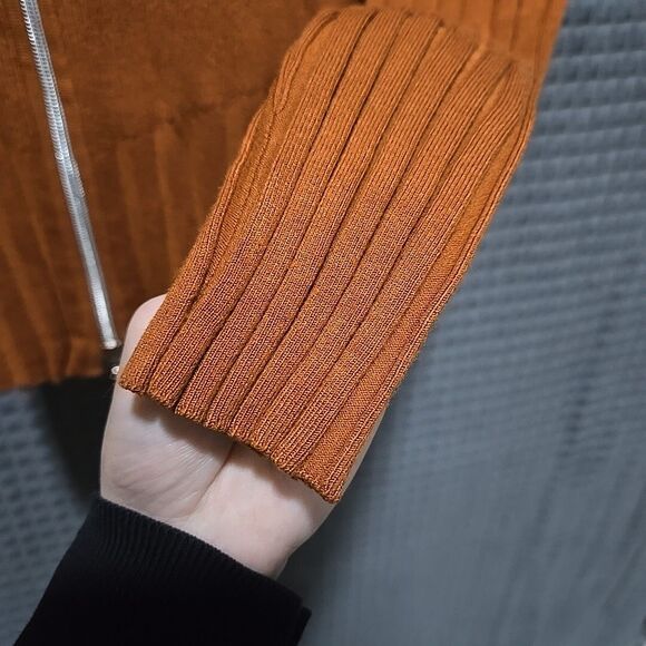 Y2K Burnt Orange Ribbed Jacket SzXL Belldini Retro Slinky Stretch FullZip Preppy - Picture 14 of 16